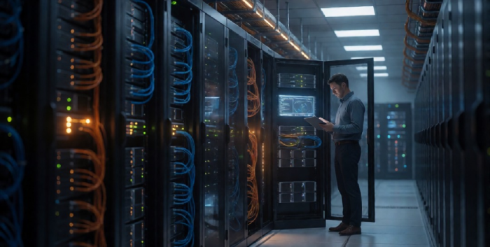 Enterprise server racks in a South African fibre data centre
